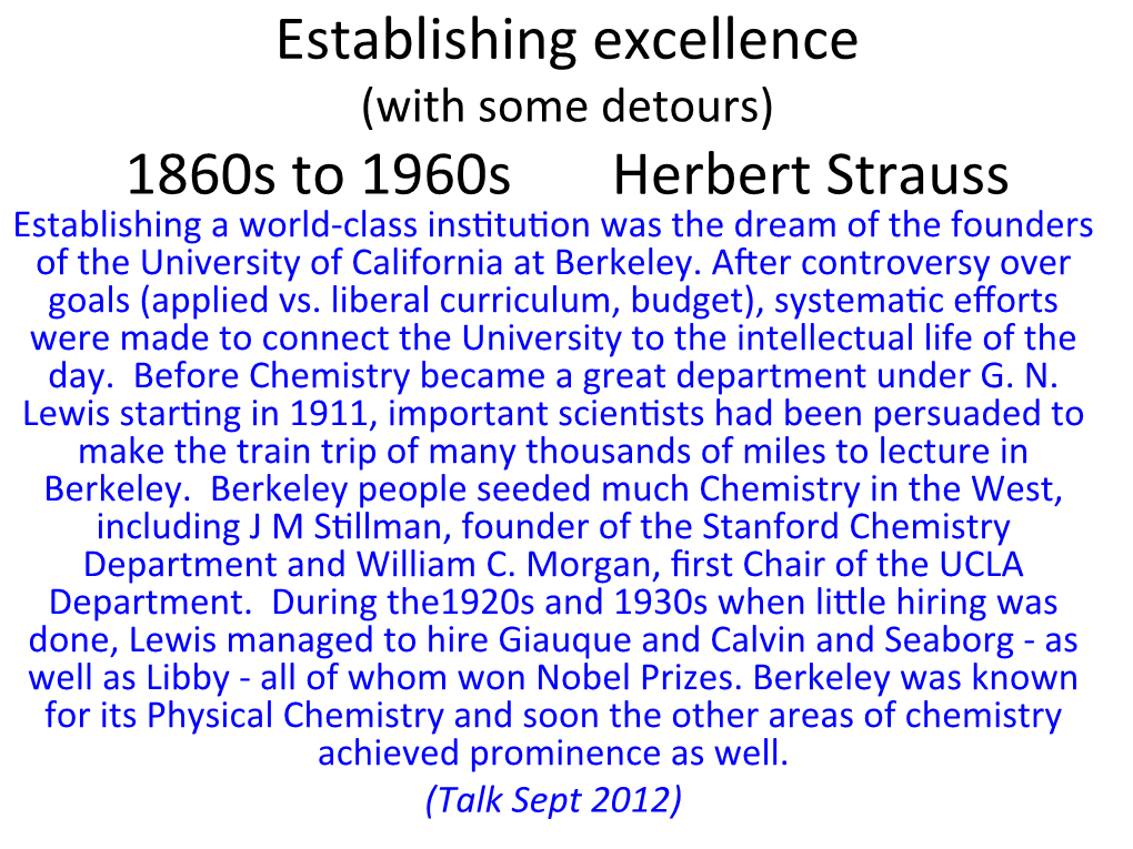 Establishing Excellence 1860S to 1960S Herbert Strauss