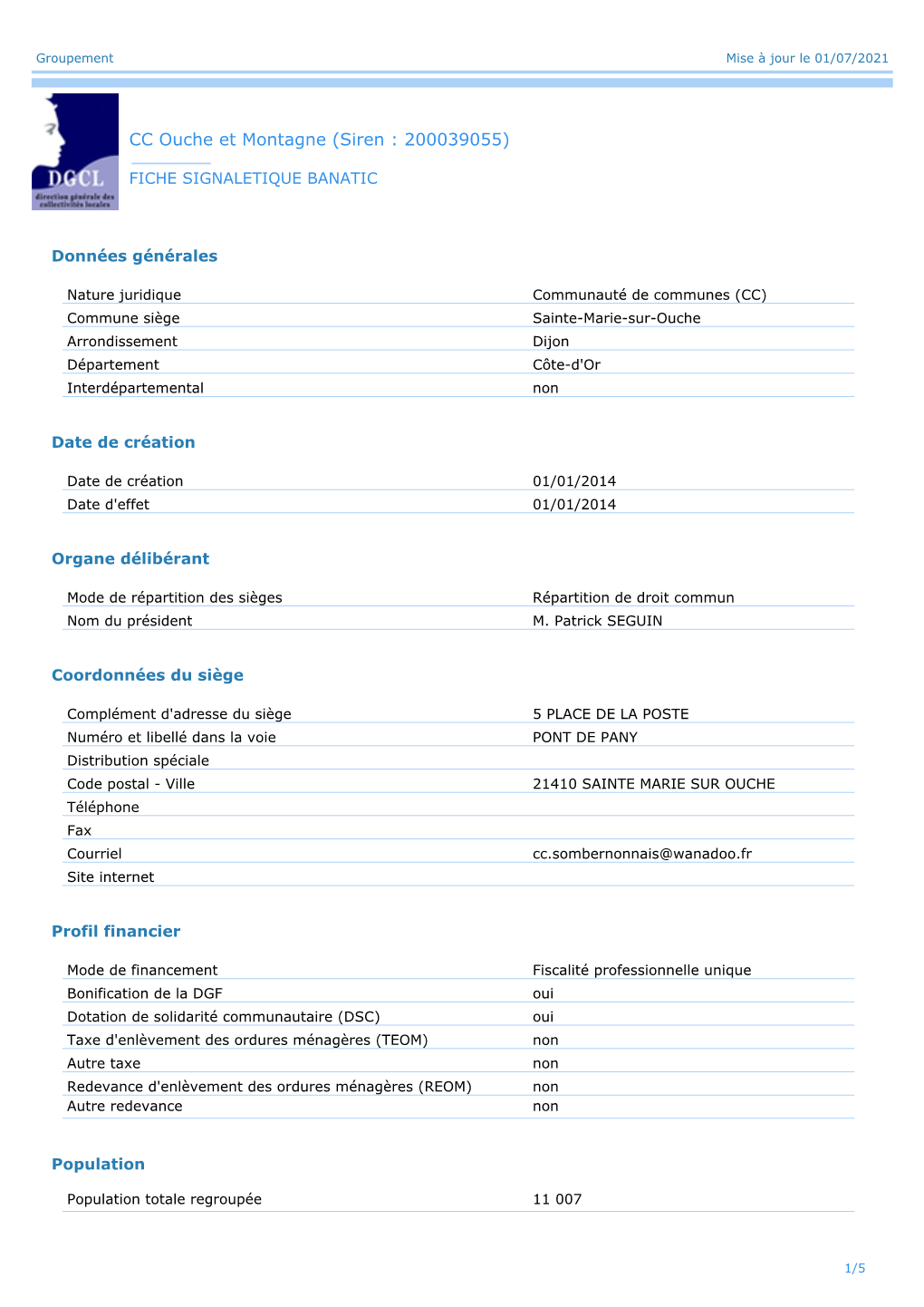 CC Ouche Et Montagne (Siren : 200039055)