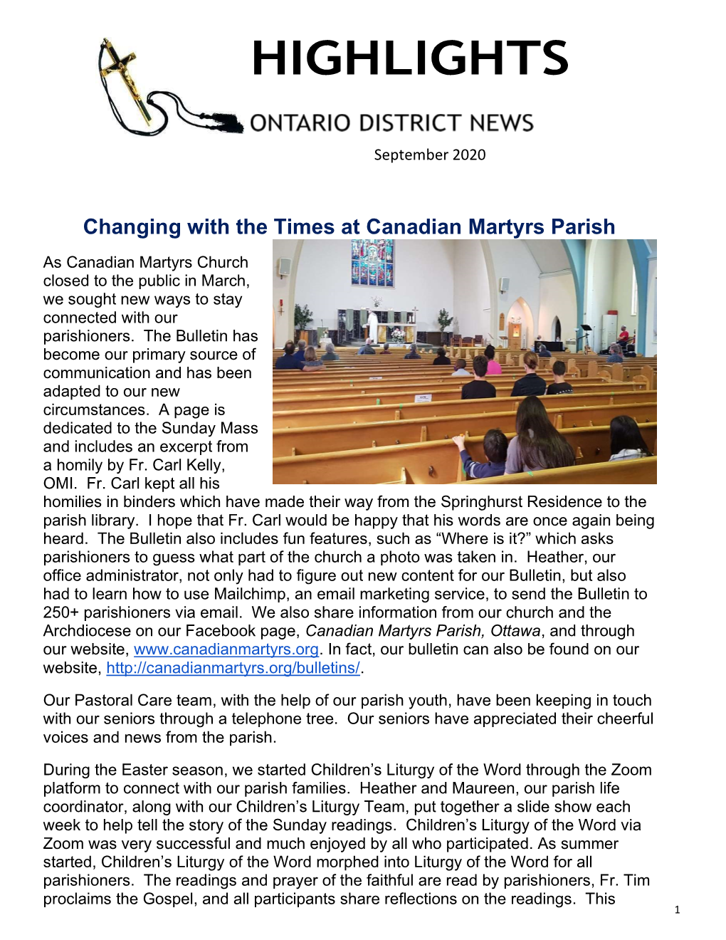 Changing with the Times at Canadian Martyrs Parish