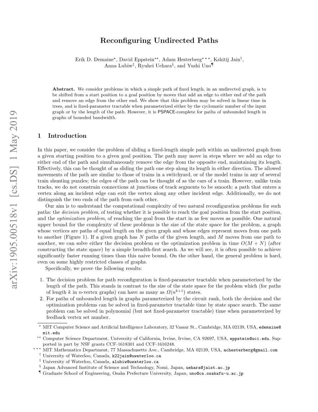 Arxiv:1905.00518V1 [Cs.DS] 1 May 2019 of Length K in N-Vertex Graphs) Can Have As Many As Ω(Nk+1) States