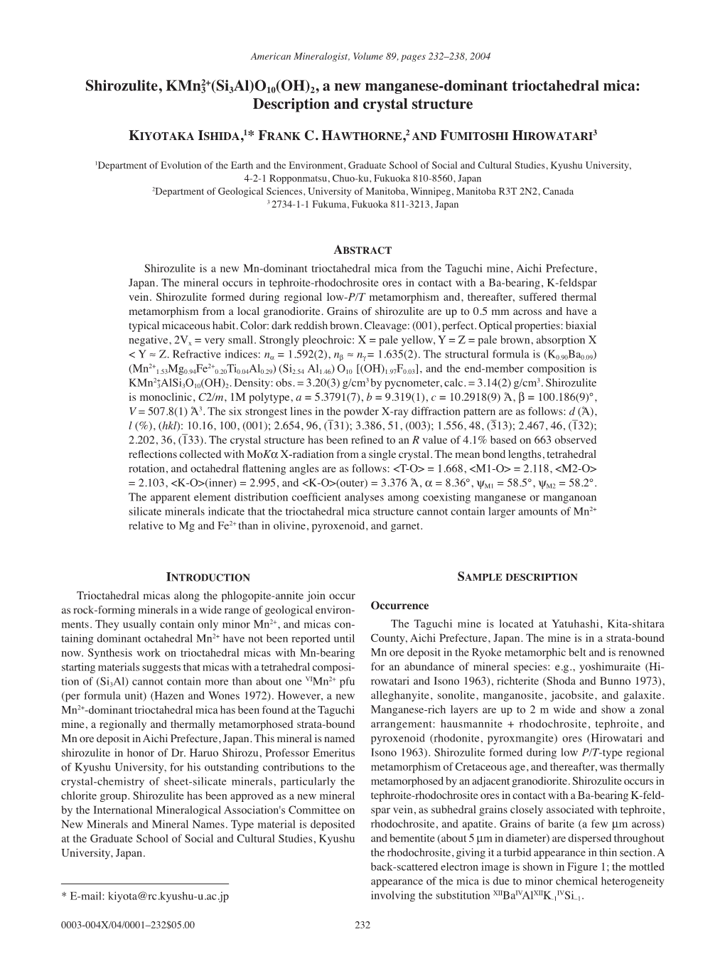 O10(OH)2, a New Manganese-Dominant Trioctahedral Mica: Description and Crystal Structure