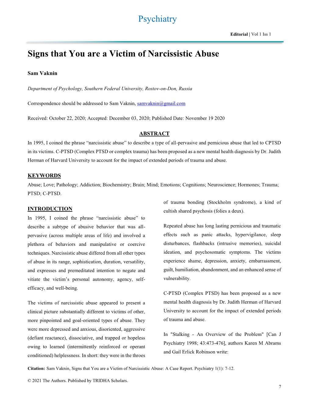Psychiatry Signs That You Are a Victim of Narcissistic Abuse