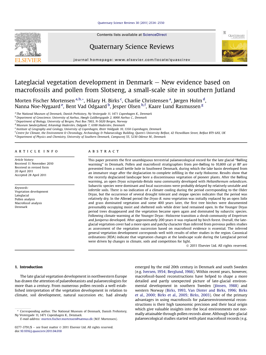 Lateglacial Vegetation Development in Denmark E New Evidence Based on Macrofossils and Pollen from Slotseng, a Small-Scale Site in Southern Jutland