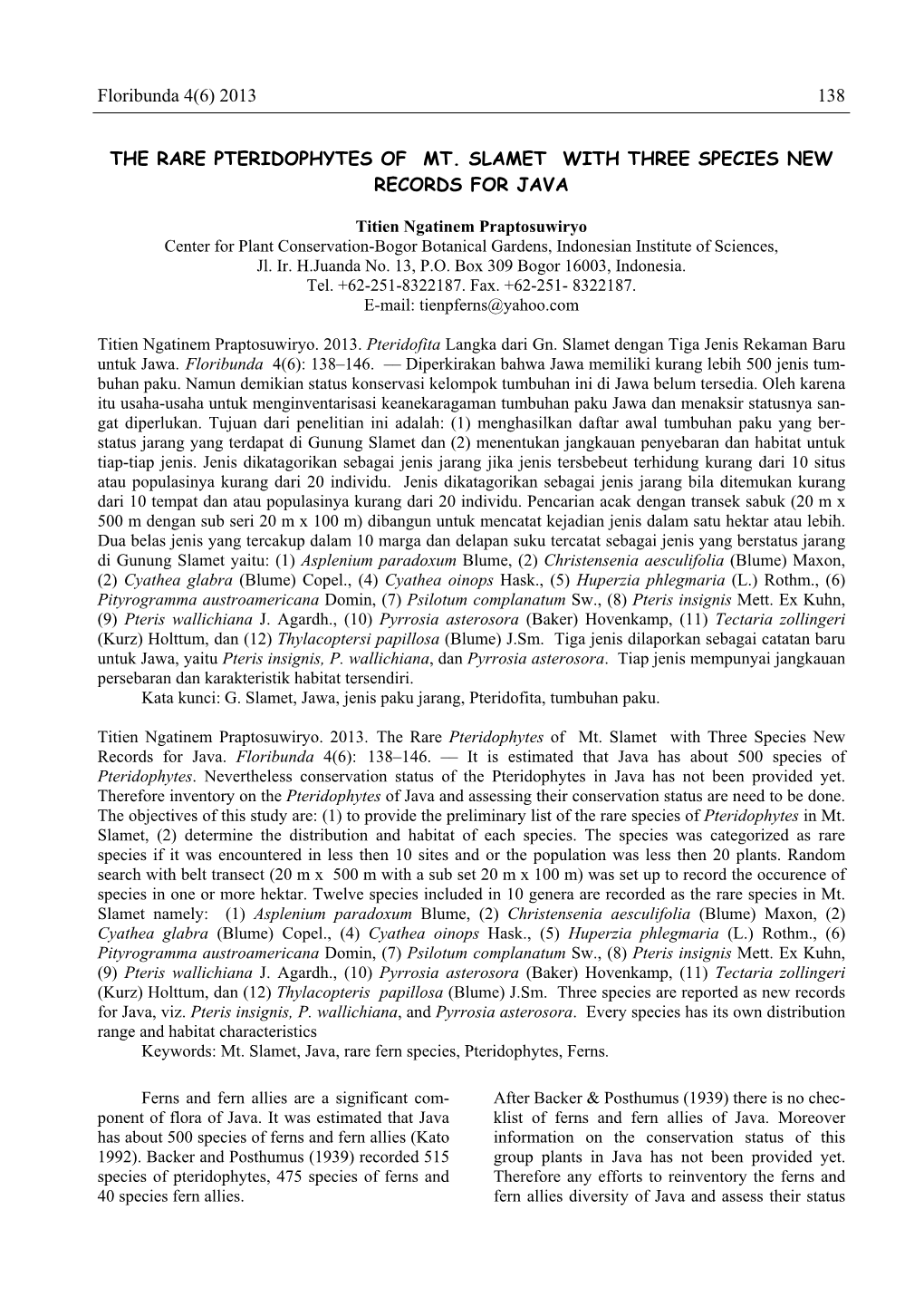 Pteridophytes of Mt Slamet Hal 139-147