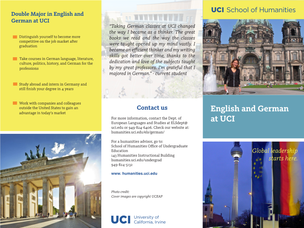 English and German at UCI “Taking German Classes at UCI Changed the Way I Became As a Thinker