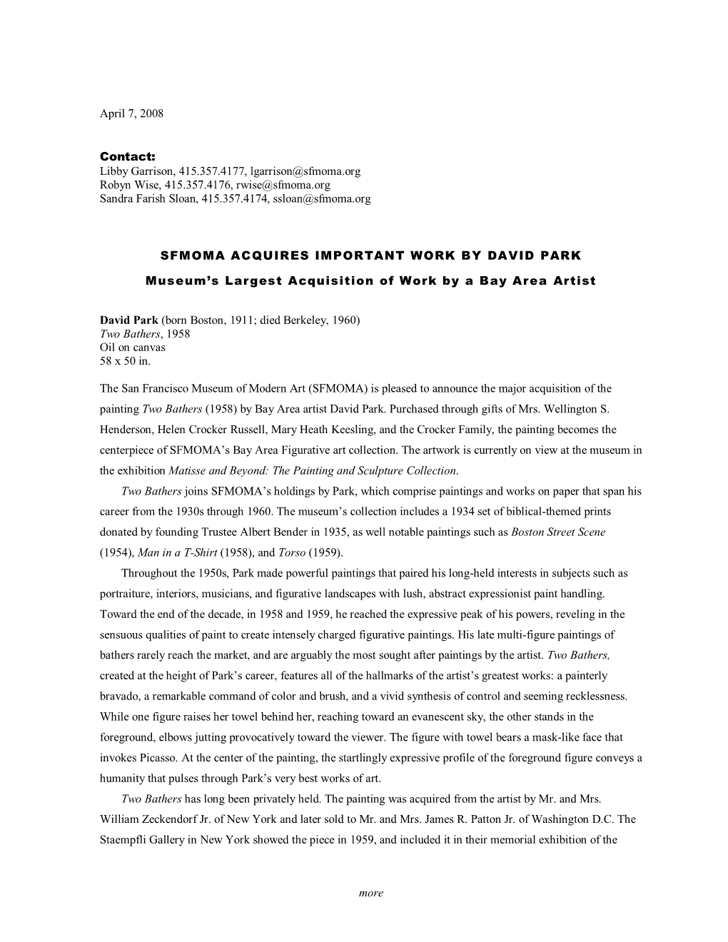 SFMOMA | Press Release | David Park