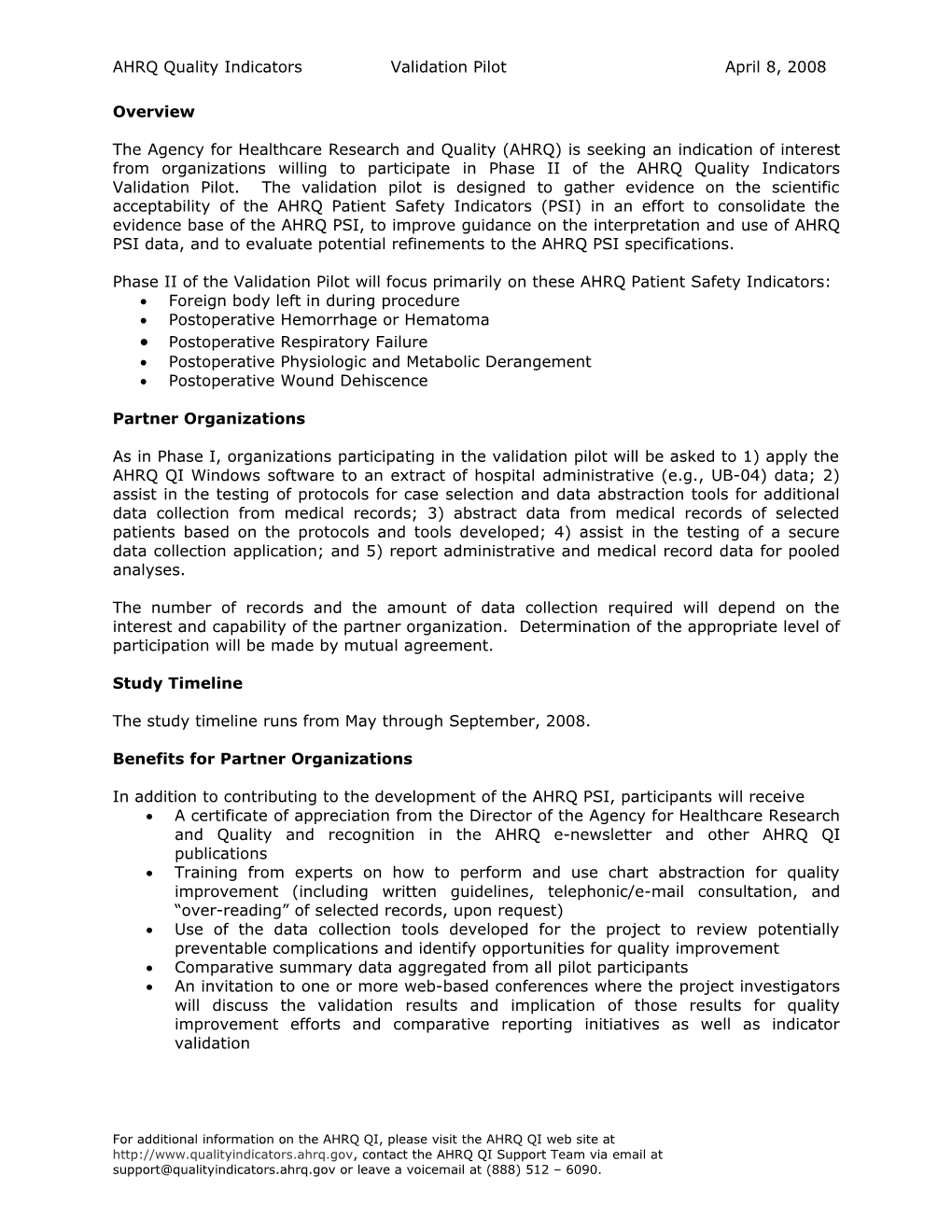 AHRQ Quality Indicators Validation Pilot April 8, 2008