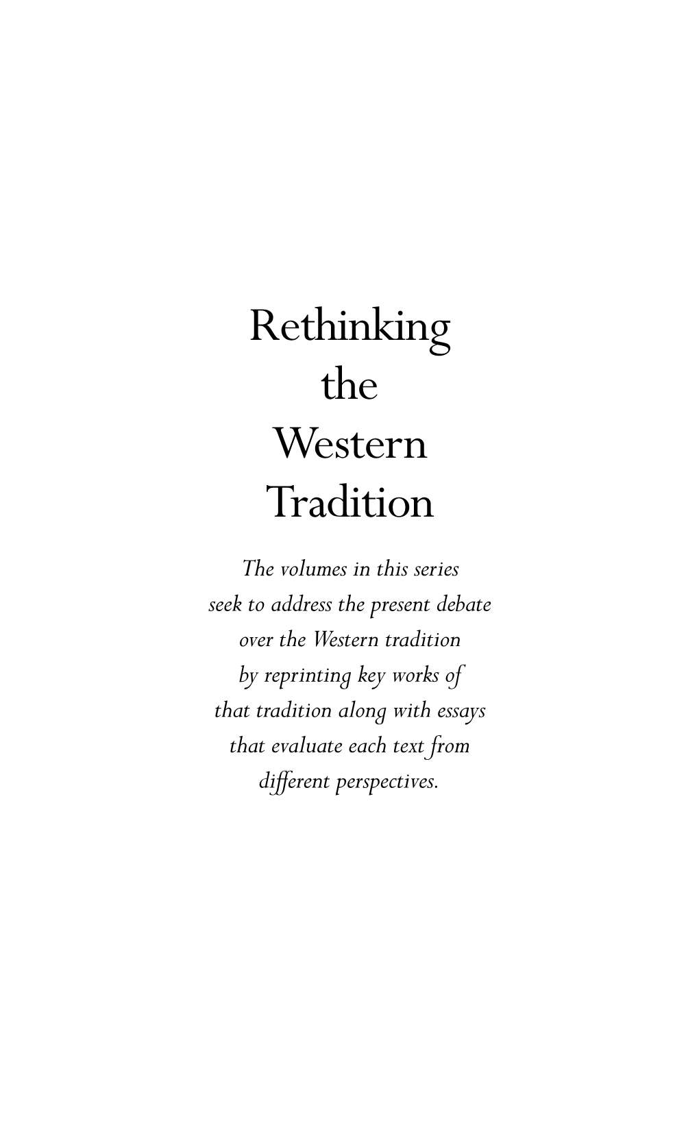 Rethinking the Western Tradition