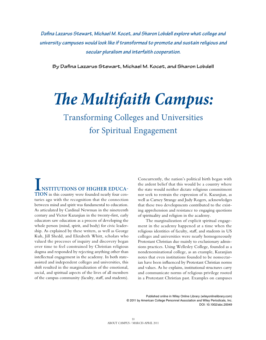 The Multifaith Campus: Transforming Colleges and Universities for Spiritual Engagement