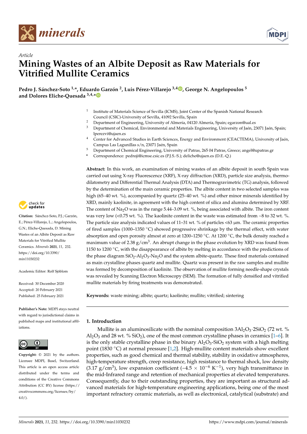 Mining Wastes of an Albite Deposit As Raw Materials for Vitrified Mullite