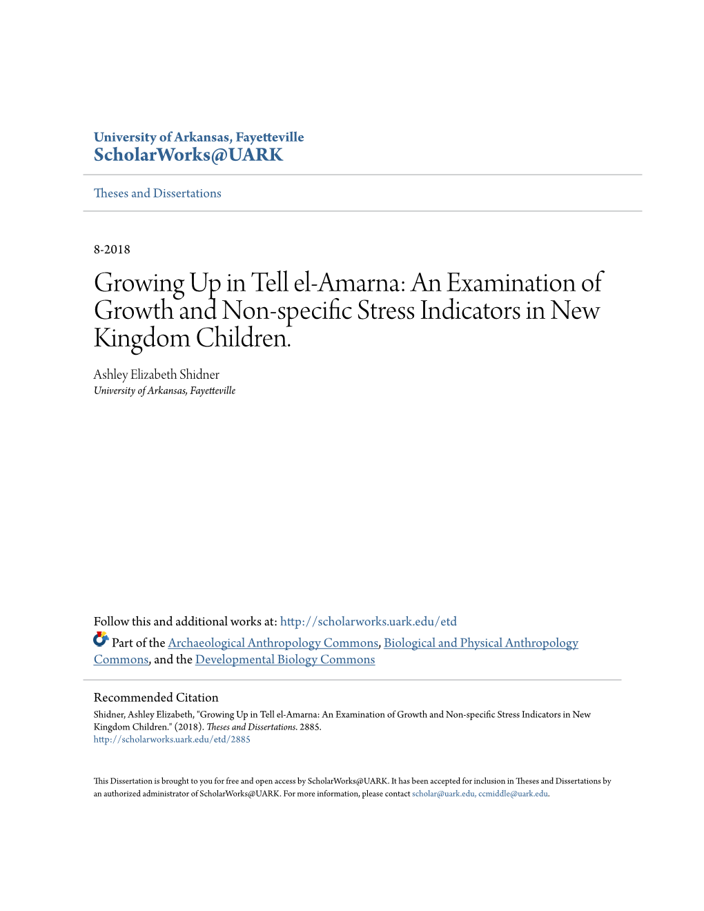 Growing up in Tell El-Amarna: an Examination of Growth and Non-Specific Trs Ess Indicators in New Kingdom Children