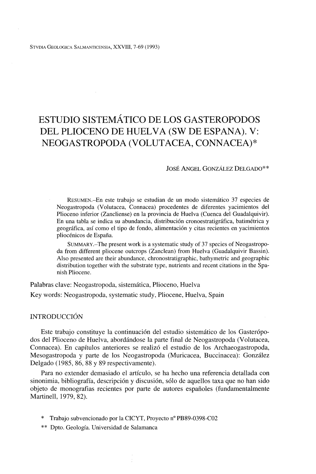 Estudio Sistemático De Los Gasteropodos Del Plioceno De Huelva