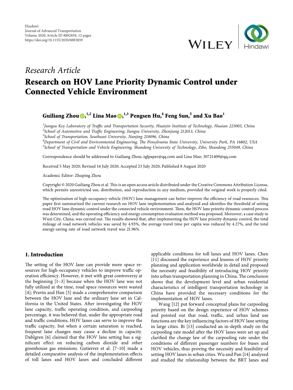 Research on HOV Lane Priority Dynamic Control Under Connected Vehicle Environment