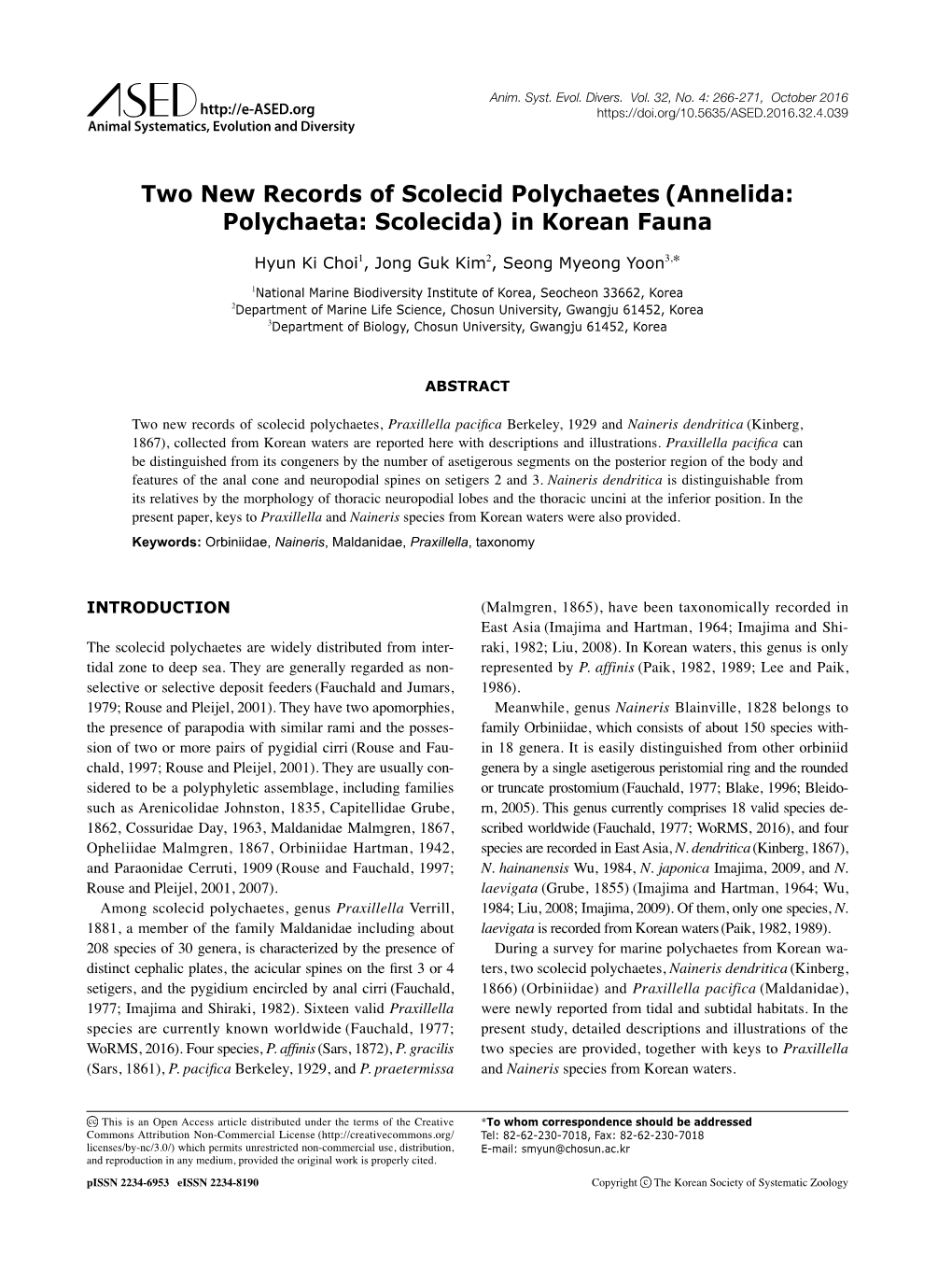 Two New Records of Scolecid Polychaetes (Annelida: Polychaeta: Scolecida) in Korean Fauna