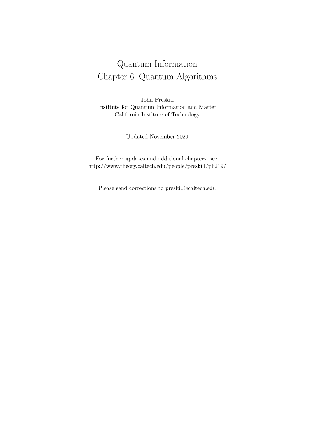 Quantum Information Chapter 6. Quantum Algorithms