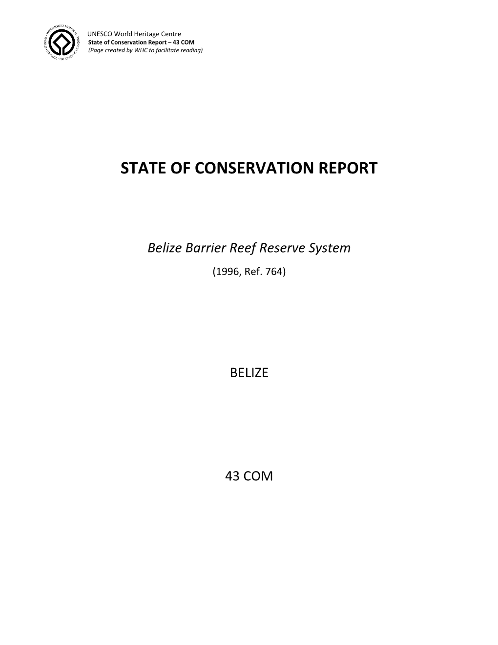 State of Conservation Report – 43 COM (Page Created by WHC to Facilitate Reading)