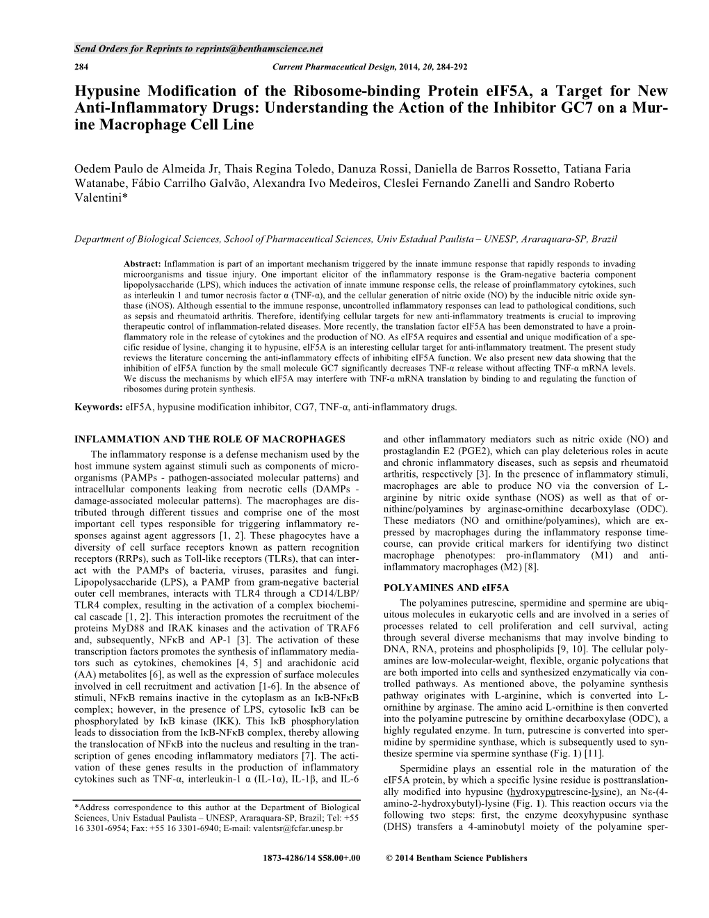 Hypusine Modification of the Ribosome