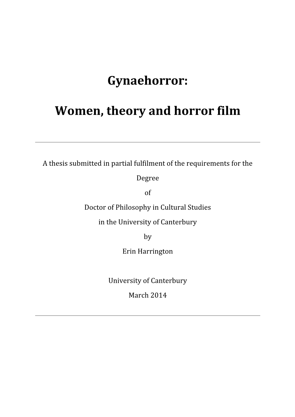 Women, Theory and Horror Film