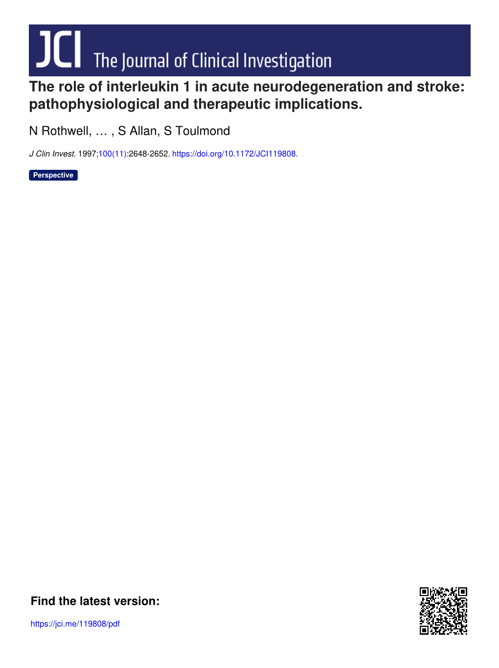 The Role of Interleukin 1 in Acute Neurodegeneration and Stroke: Pathophysiological and Therapeutic Implications