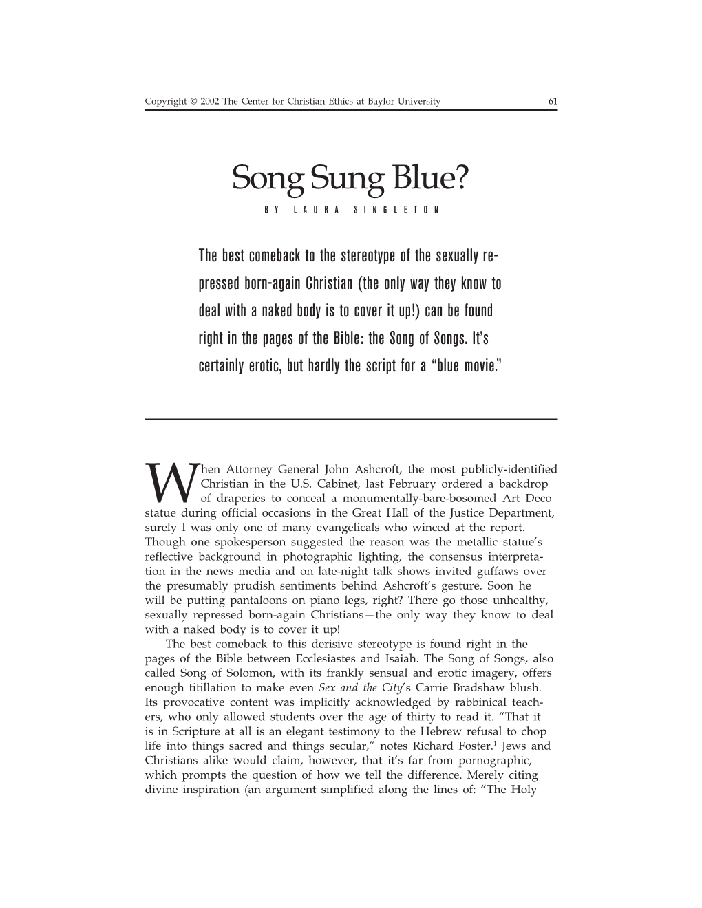 Song Sung Blue? by LAURA SINGLETON