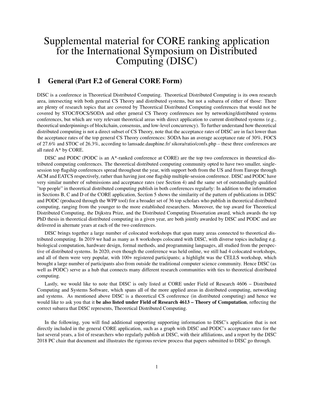 Supplemental Material for CORE Ranking Application for the International Symposium on Distributed Computing (DISC)