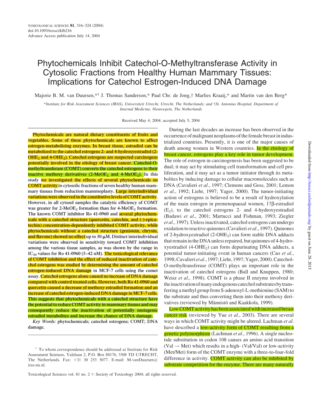 Phytochemicals Inhibit Catechol-O