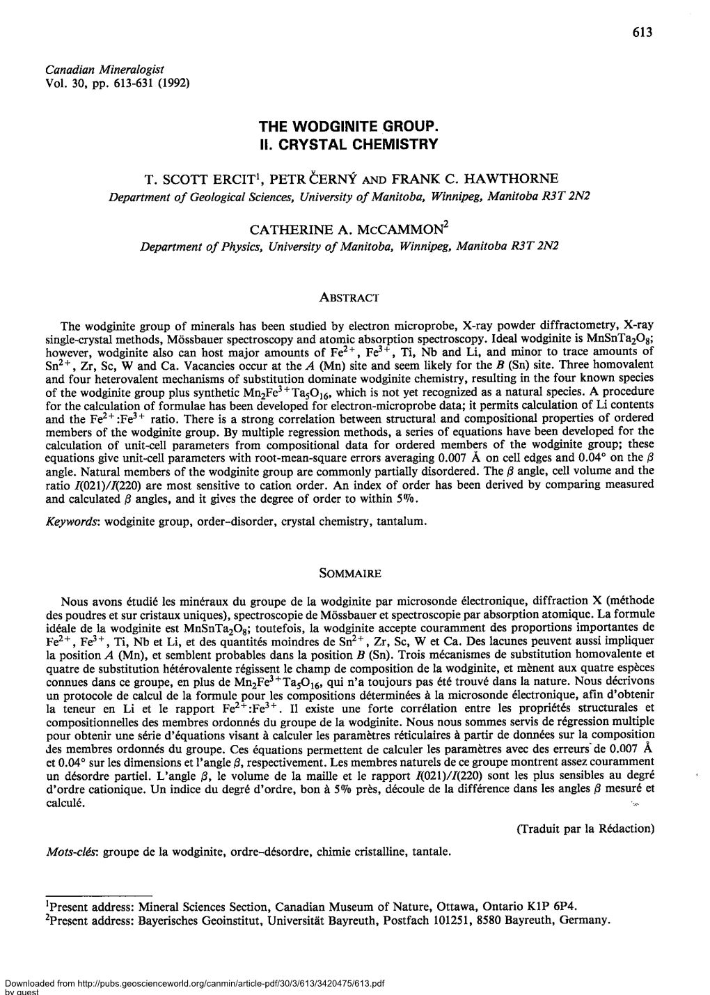 6T3 the WODGINITE GROUP. II. CRYSTAL CHEMISTRY T. SCOTT