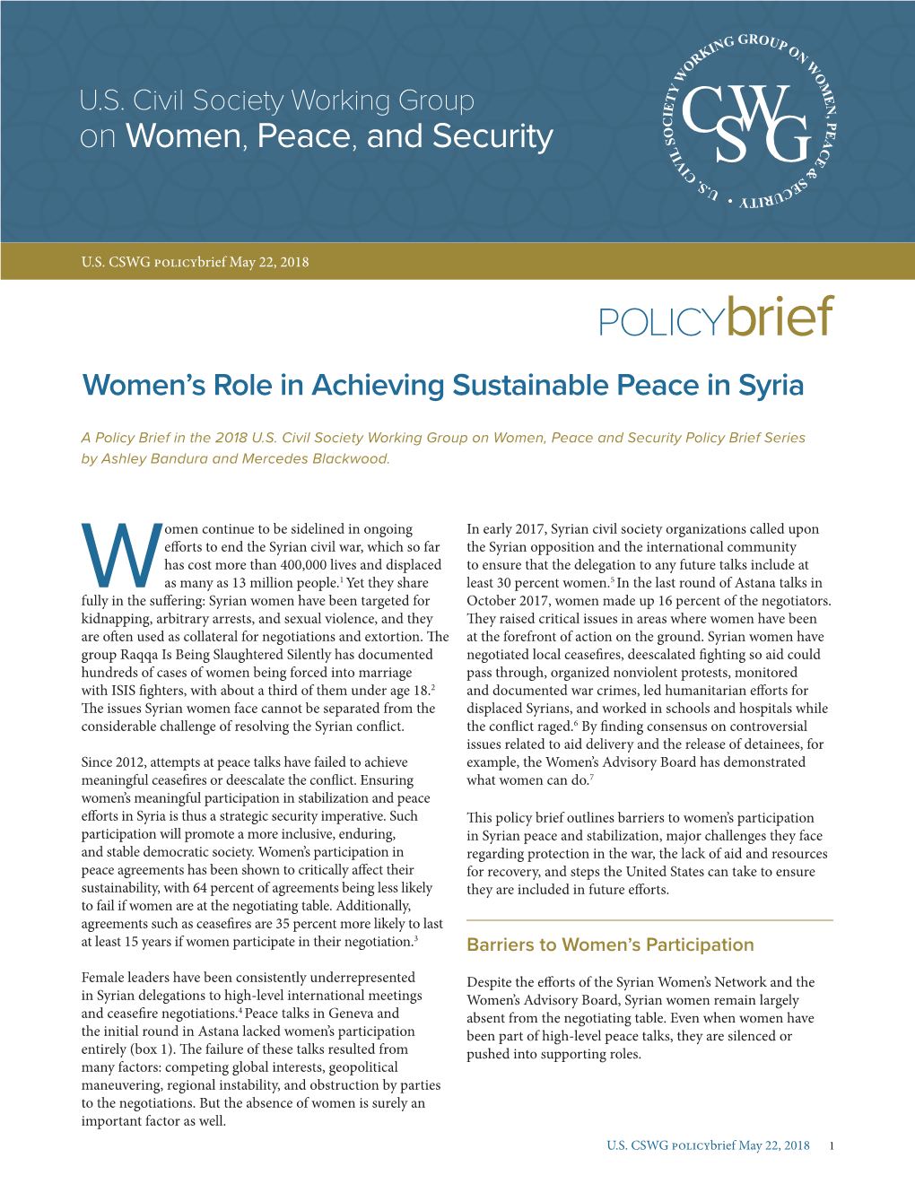 Women's Role in Achieving Sustainable Peace in Syria