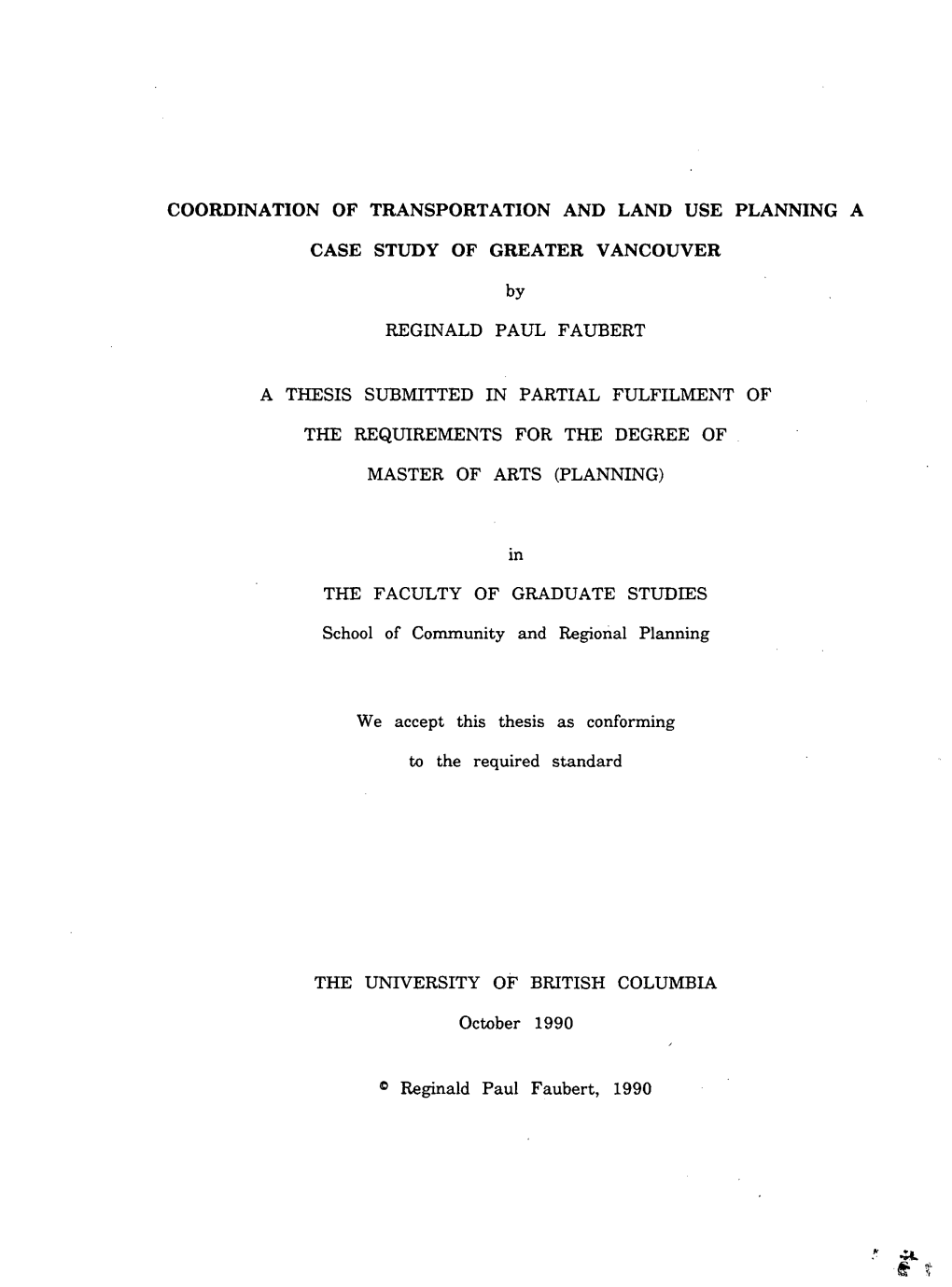 Coordination of Transportation and Land Use Planning A