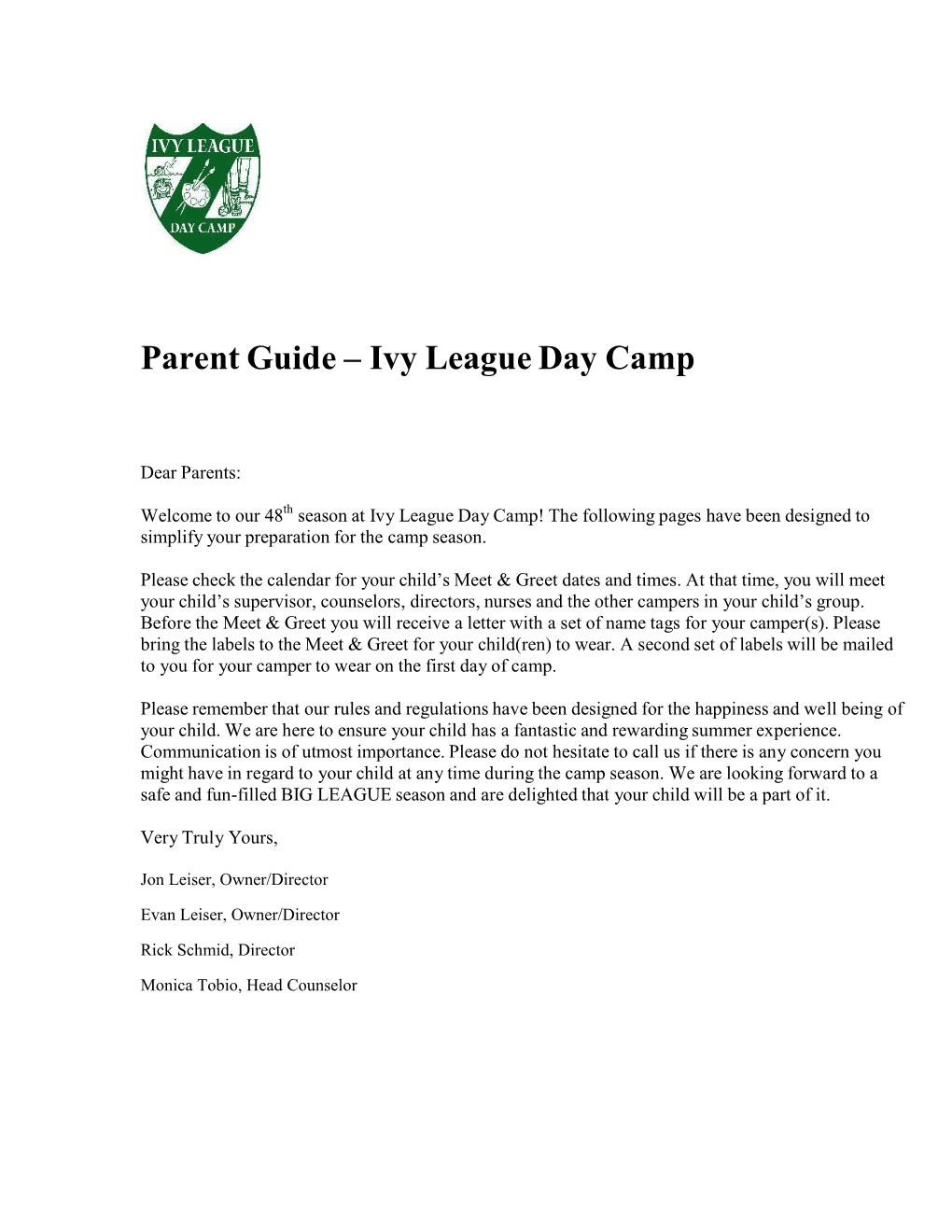 Parent Guide – Ivy League Day Camp