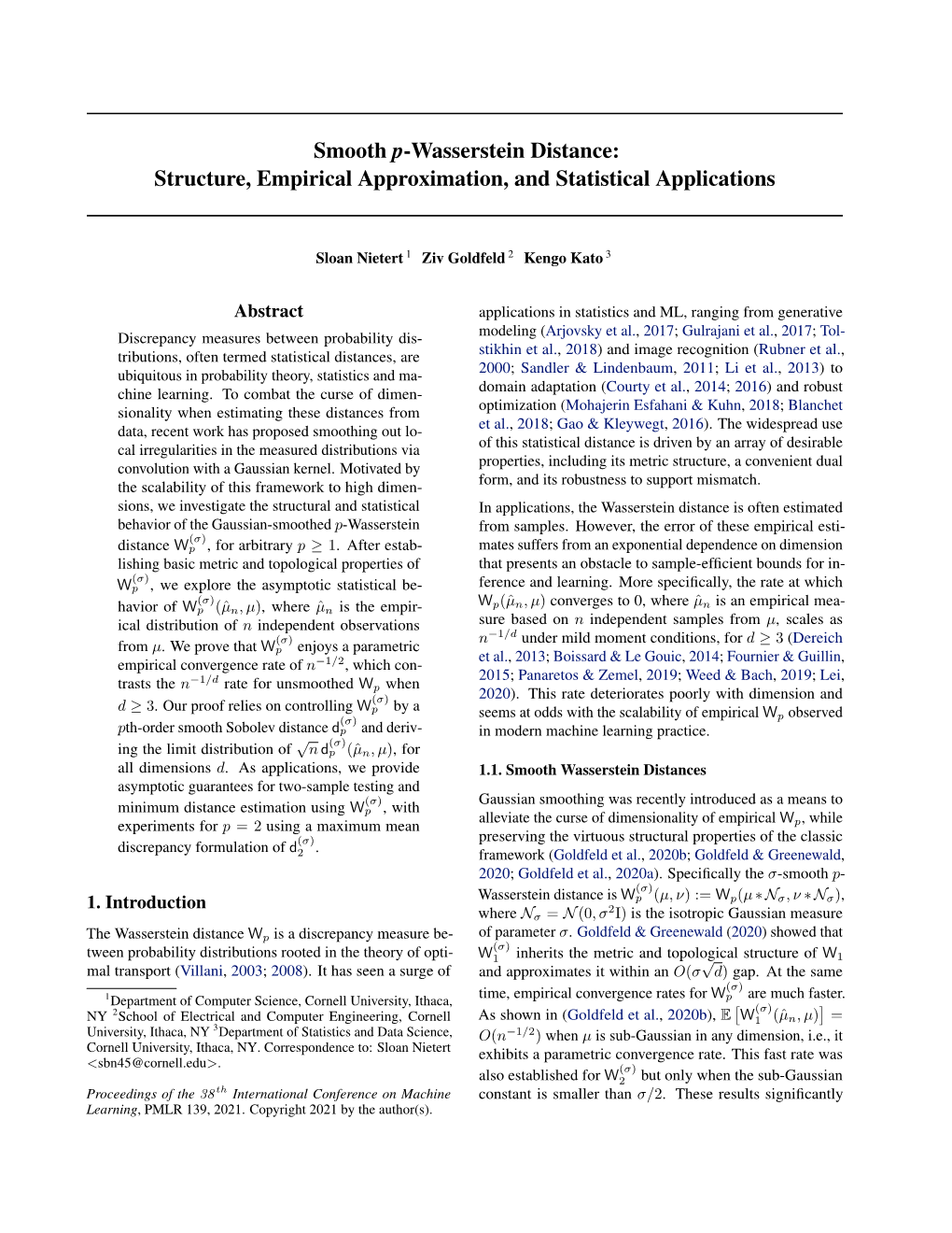 Smooth P-Wasserstein Distance: Structure, Empirical Approximation, and Statistical Applications