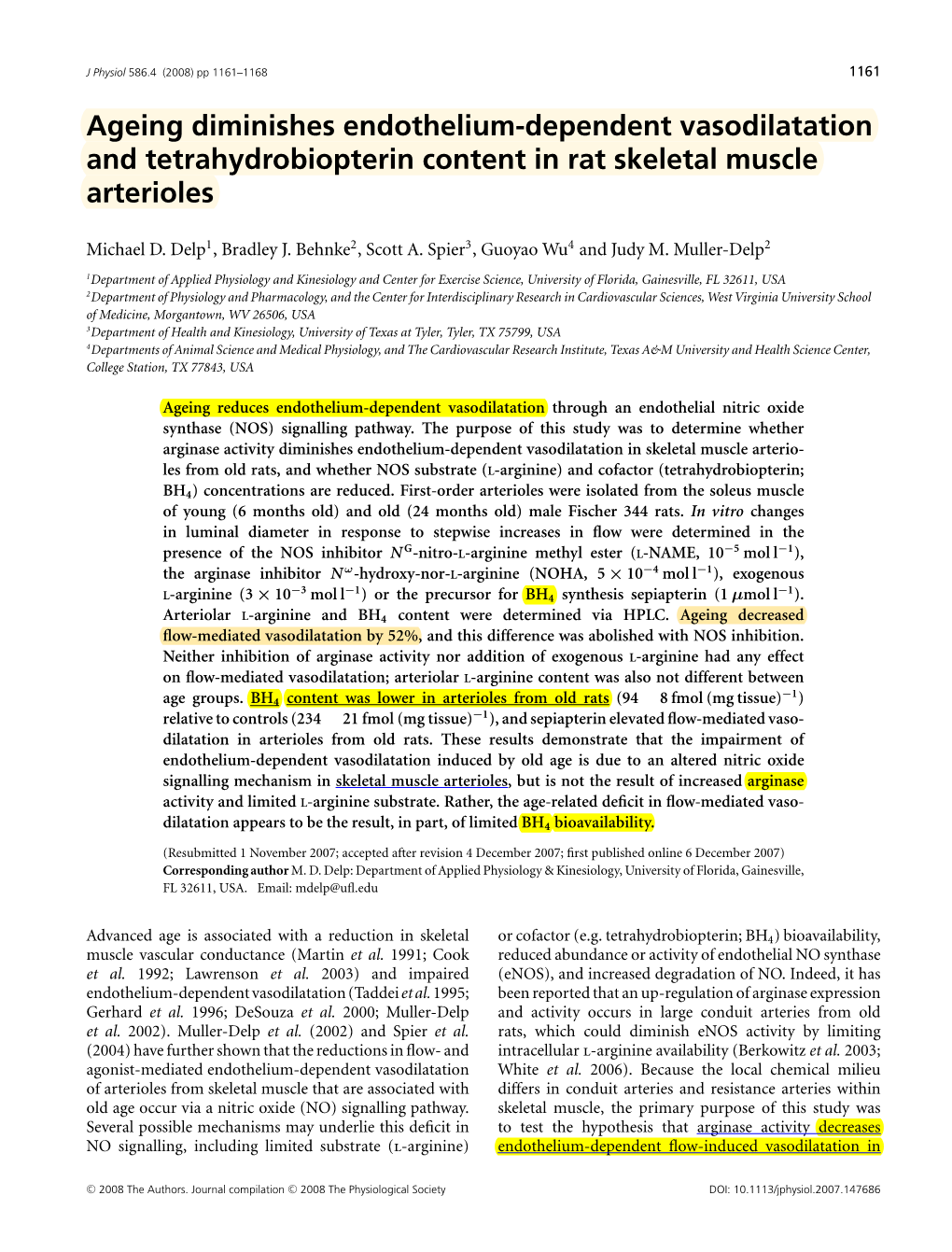 Ageing Diminishes Endothelium-Dependent Vasodilatation and Tetrahydrobiopterin Content in Rat Skeletal Muscle Arterioles