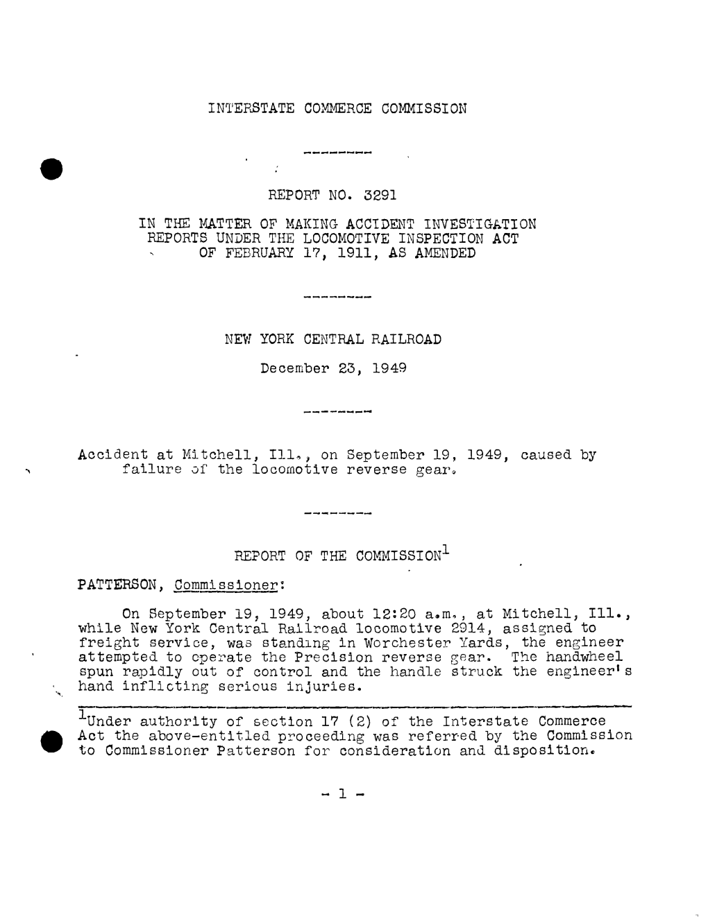 Accident Investigation Reports Under the Locomotive Inspection Act of February 17, 1911, As Amended