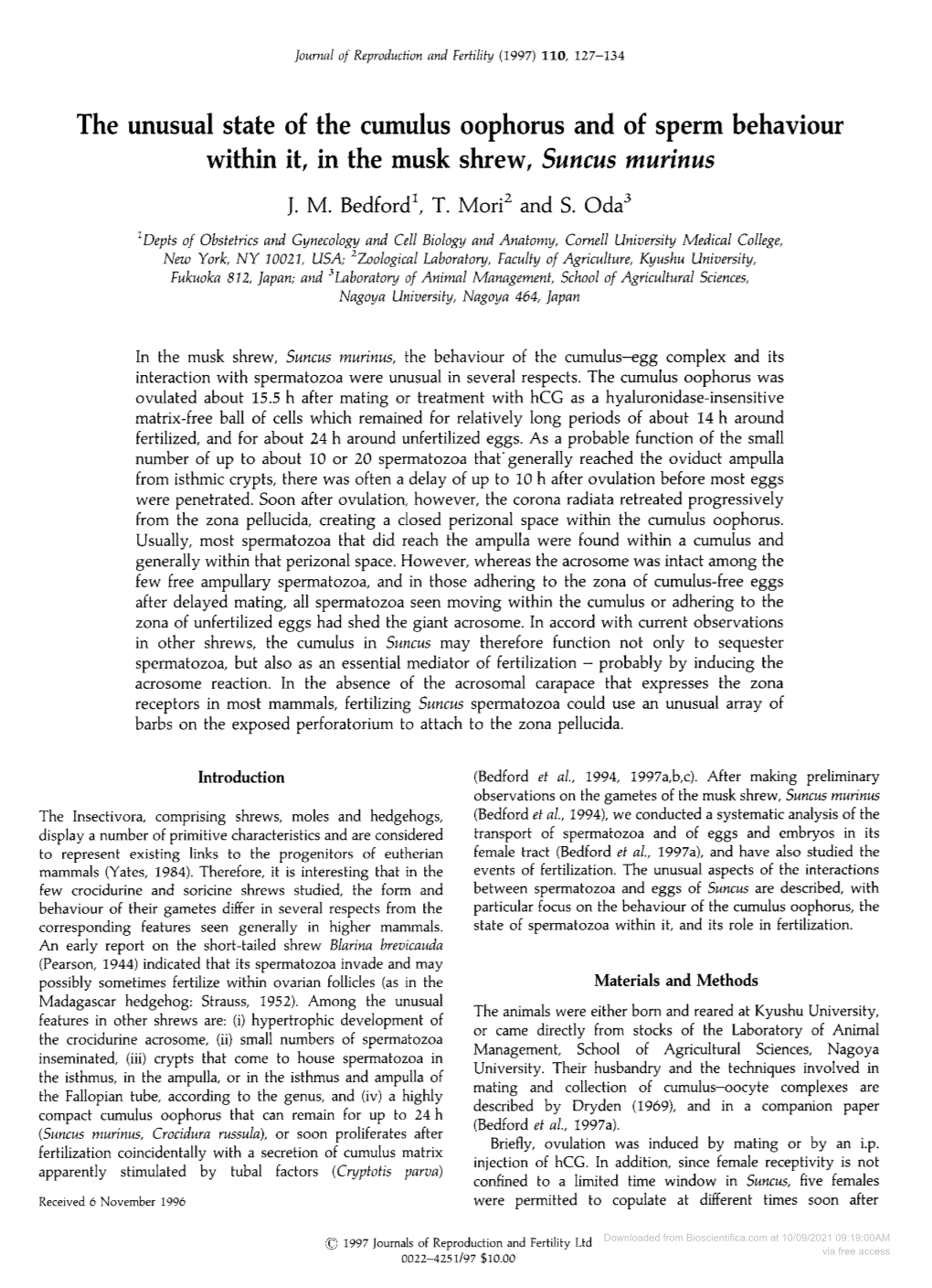 The Unusual State of the Cumulus Oophorus and of Behaviour