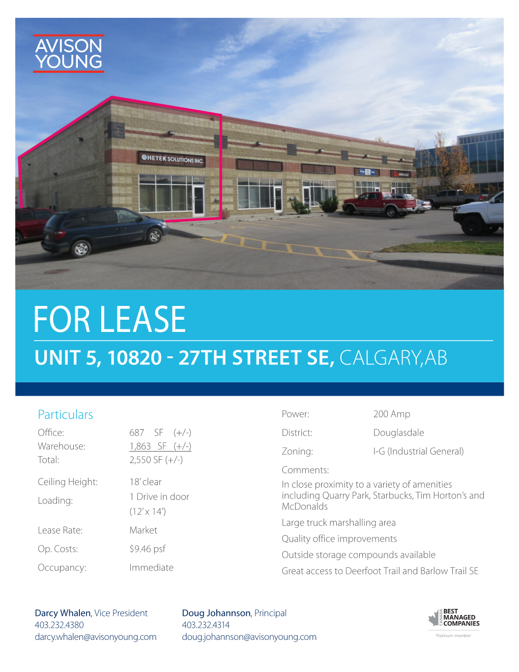 For Lease Unit 5, 10820 - 27Th Street Se, Calgary,Ab