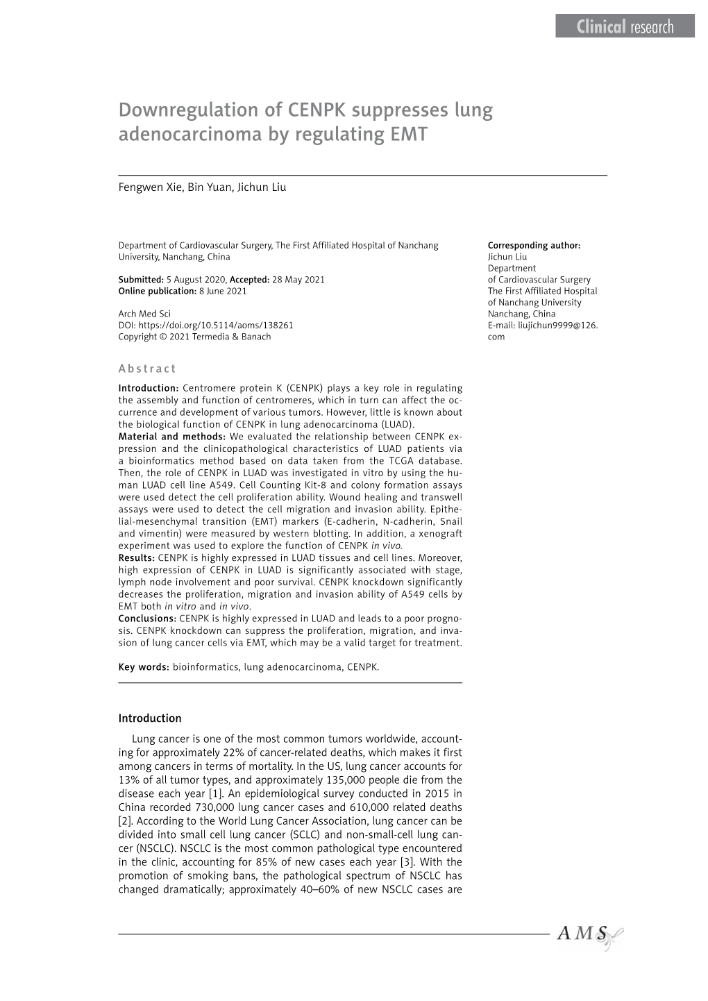 Downregulation of CENPK Suppresses Lung Adenocarcinoma by Regulating EMT