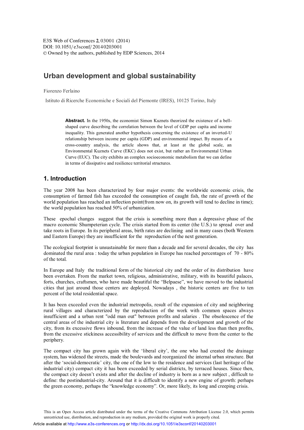 Urban Development and Global Sustainability