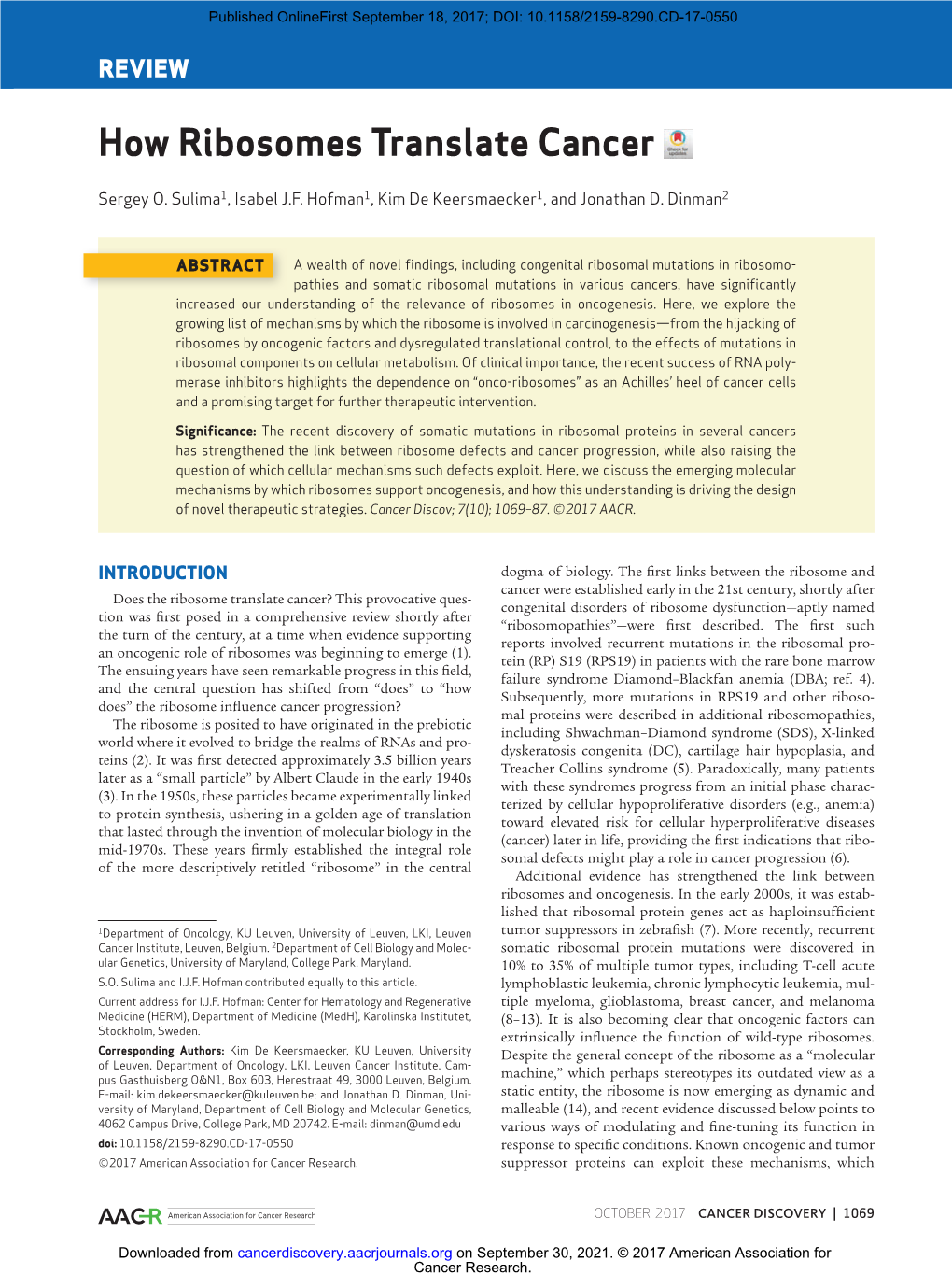 How Ribosomes Translate Cancer