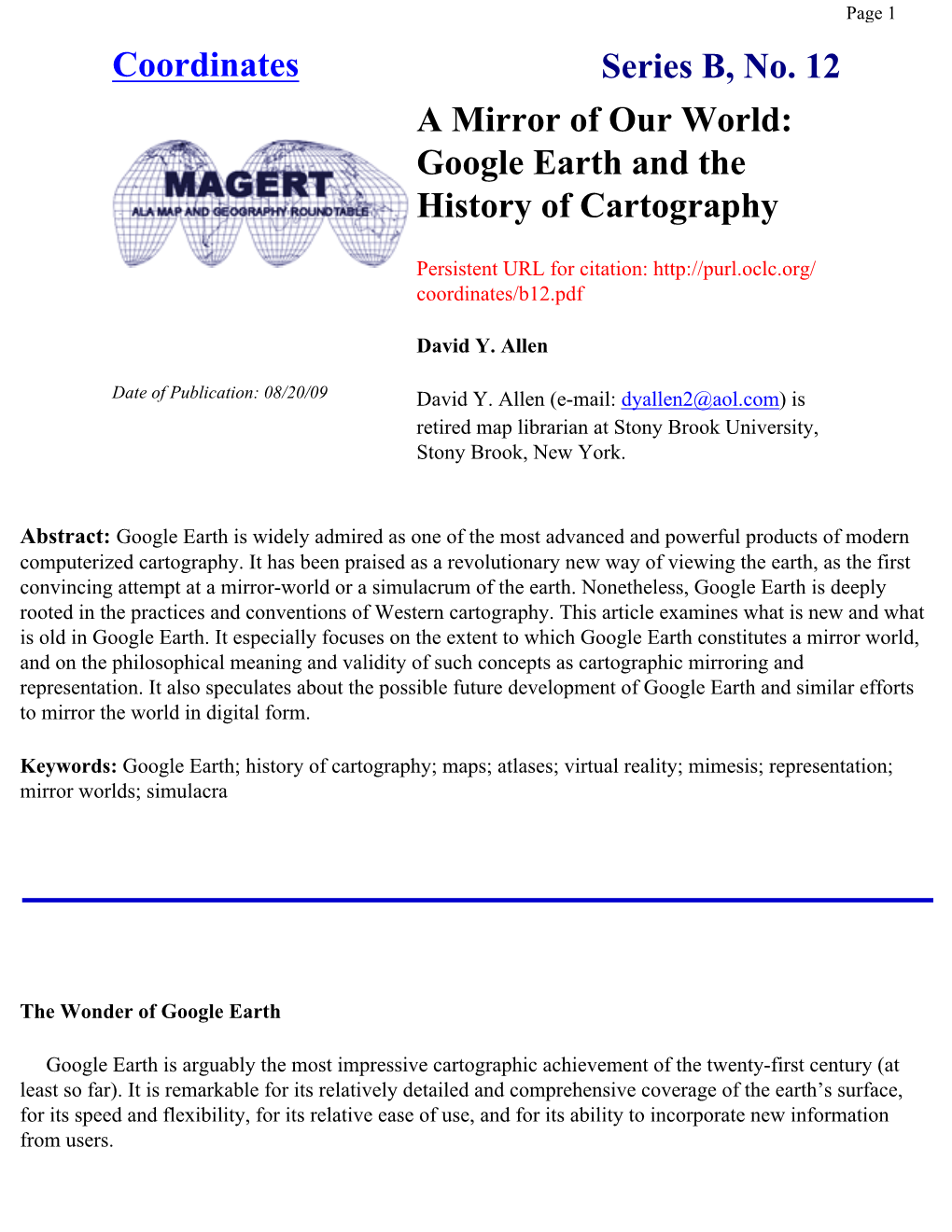 A Mirror of Our World: Google Earth and the History of Cartography