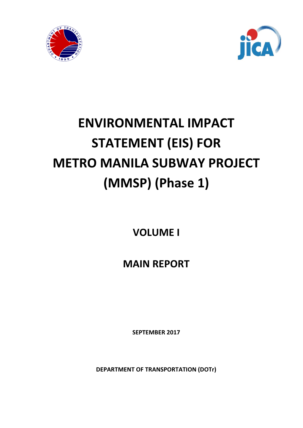 EIS) for METRO MANILA SUBWAY PROJECT (MMSP) (Phase 1