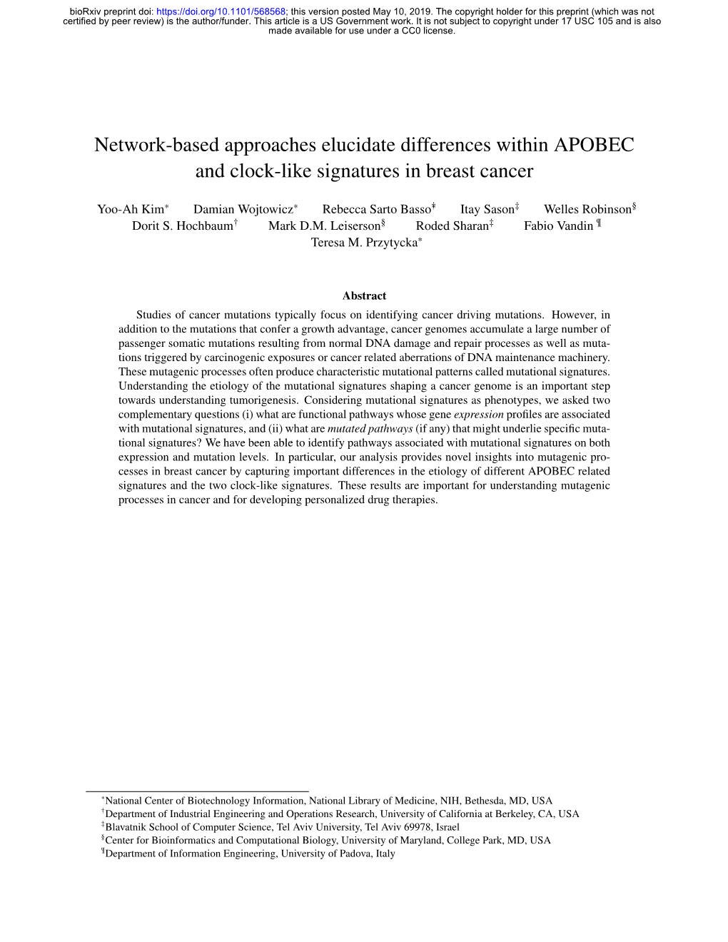 Network-Based Approaches Elucidate Differences Within APOBEC and Clock-Like Signatures in Breast Cancer