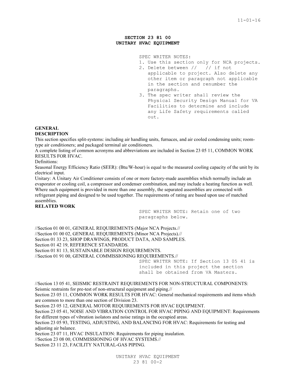 Section 23 81 00 - Unitary Hvac Equipment