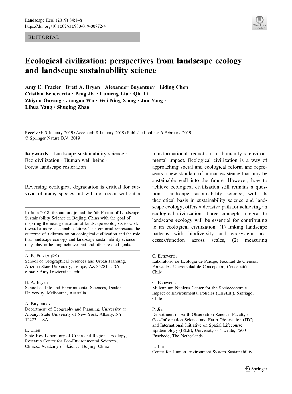 Perspectives from Landscape Ecology and Landscape Sustainability Science