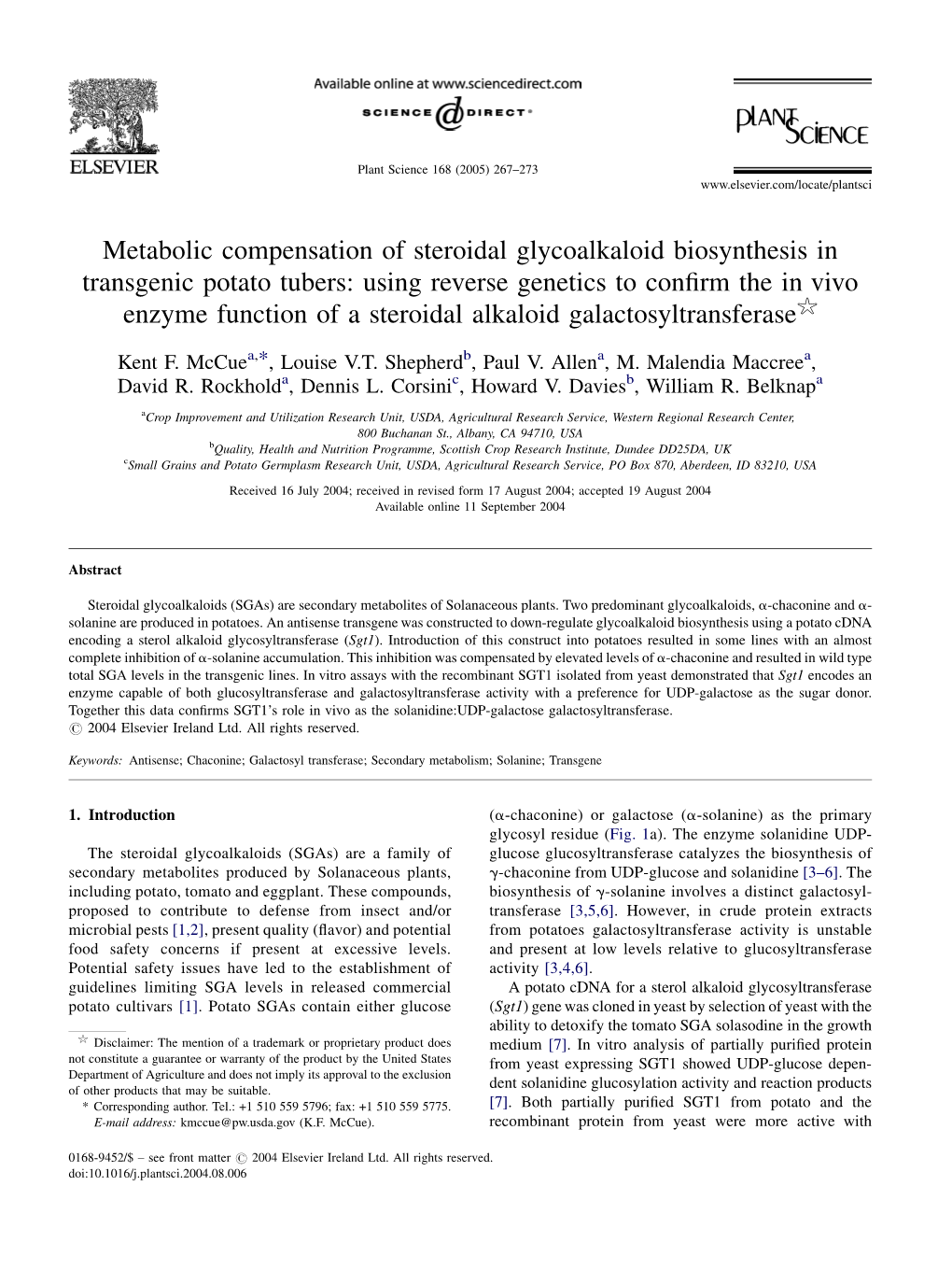 Metabolic Compensation of Steroidal Glycoalkaloid Biosynthesis
