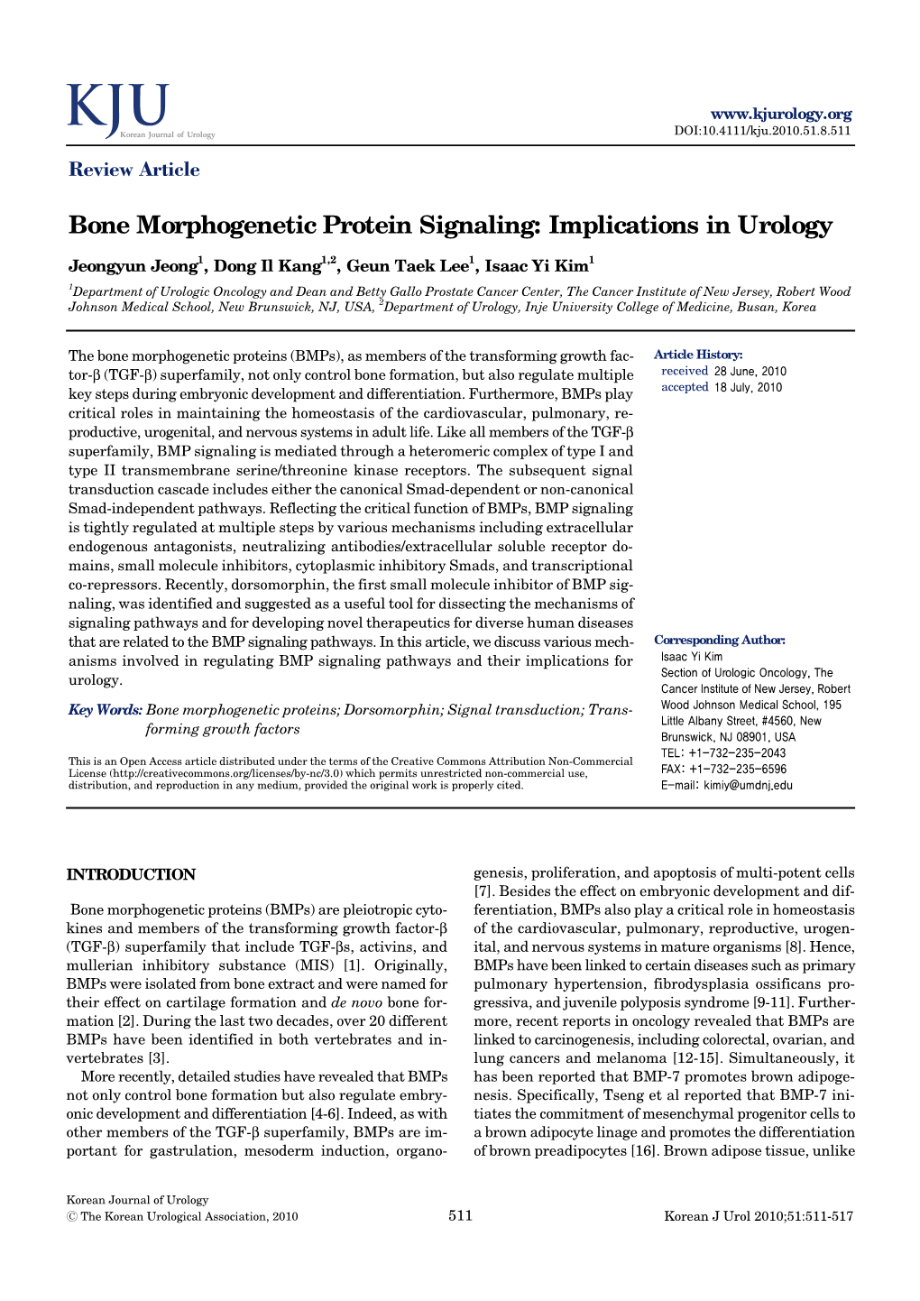 Bone Morphogenetic Protein Signaling: Implications in Urology