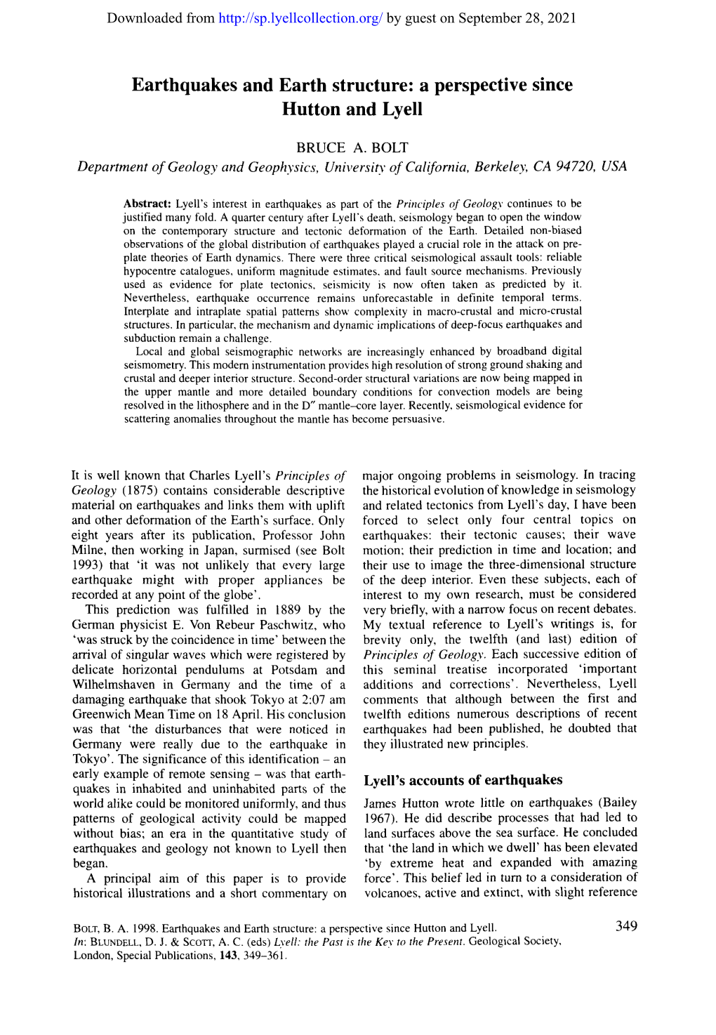 Earthquakes and Earth Structure: a Perspective Since Hutton and Lyell