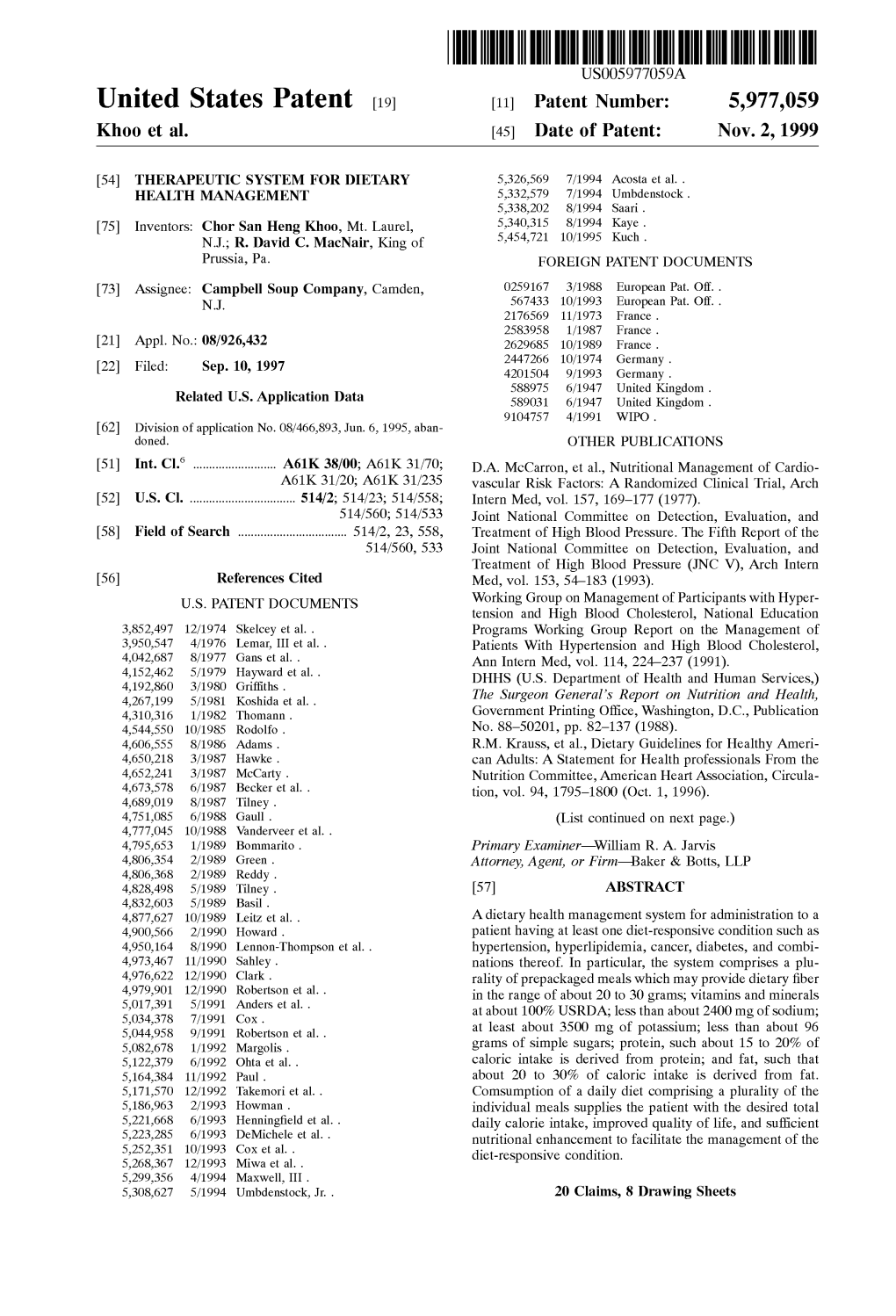 United States Patent (19) 11 Patent Number: 5,977,059 Kho0 Et Al