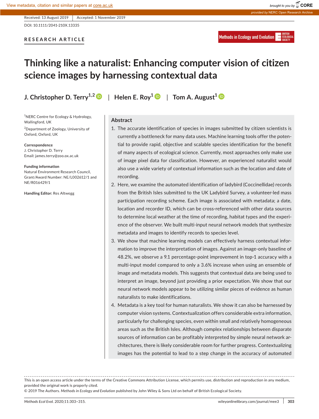 Enhancing Computer Vision of Citizen Science Images by Harnessing Contextual Data