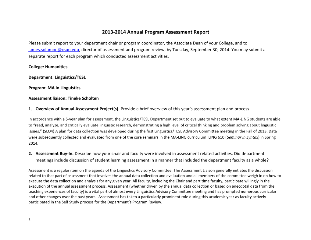 2013-2014 Annual Program Assessment Report