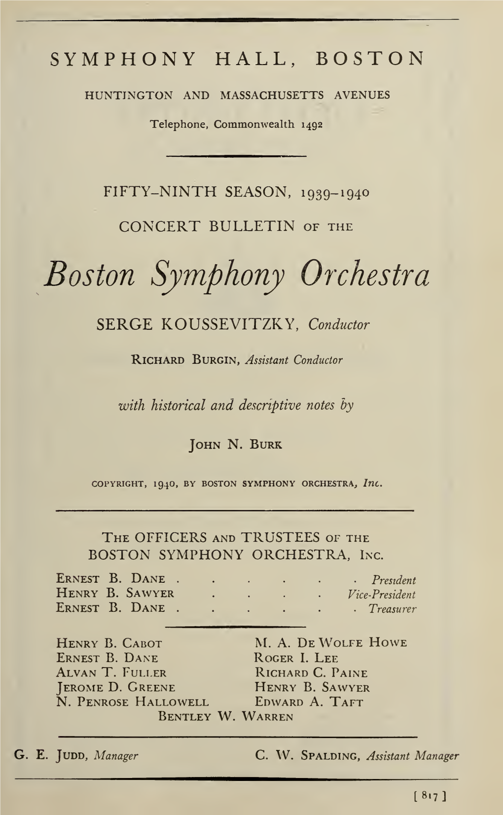 Boston Symphony Orchestra Concert Programs, Season 59,1939-1940
